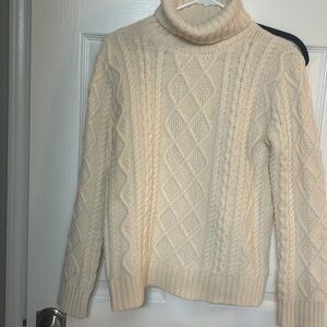 Woolovers cream Aran cable and ribbed turtleneck S wool fisherman chunky